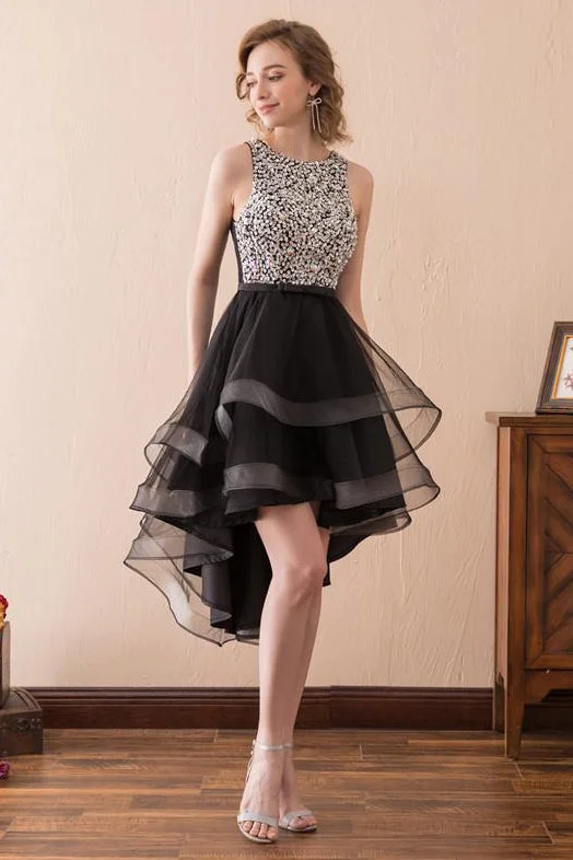 Super Sale Sparkle Black Short Homecoming Dress High Low