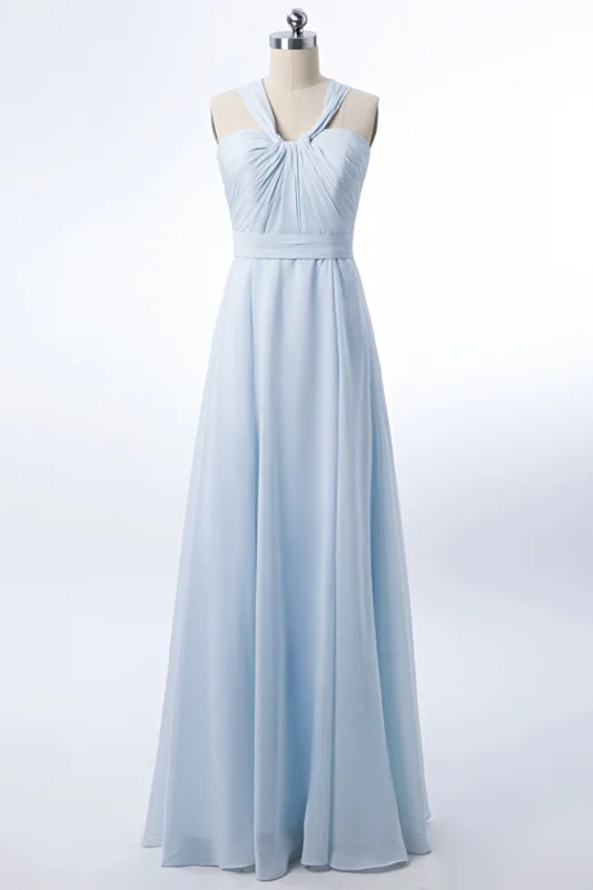 Super Bargain Halter Ice Blue Chiffon Long Bridesmaid Dress