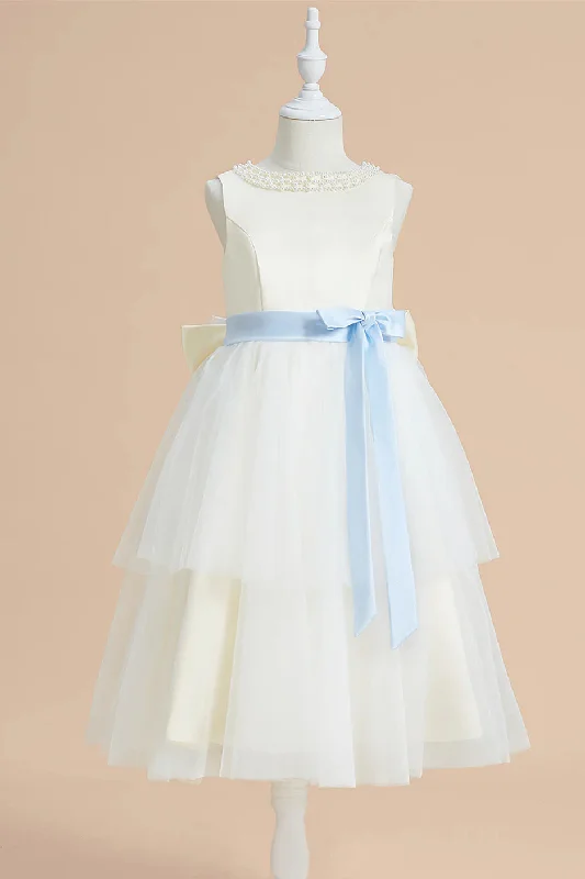 Must-Have Deals Cute Beaded Crew Neck Tiered Tulle Flower Girl Dress