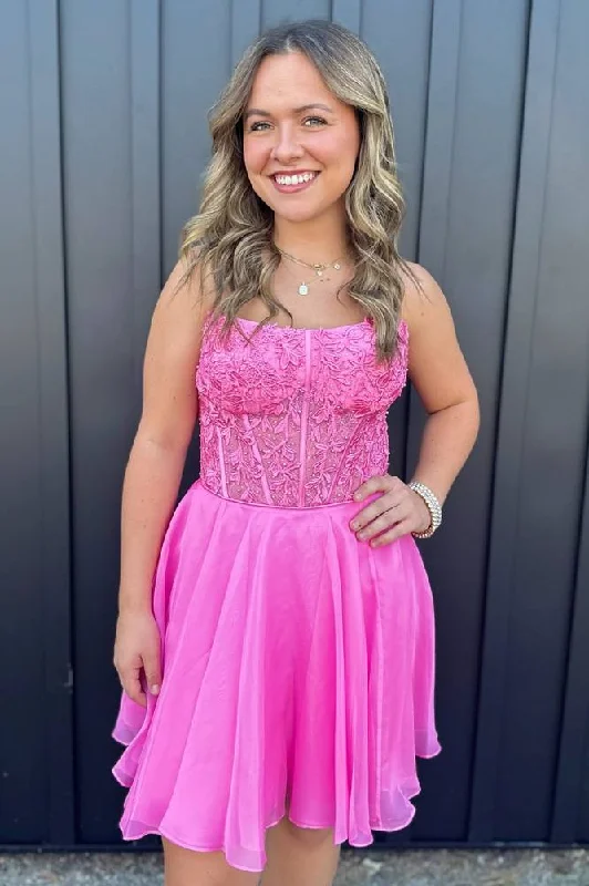 Savings Galore Strapless Hot Pink Applique Homecoming Dress