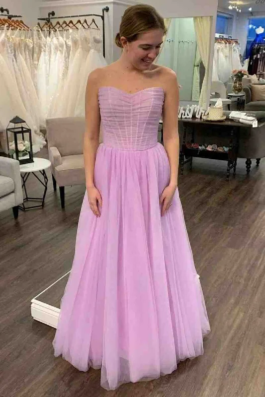 Bargain Blast Strapless Lilac Pleated Top Tulle Long Prom Dress