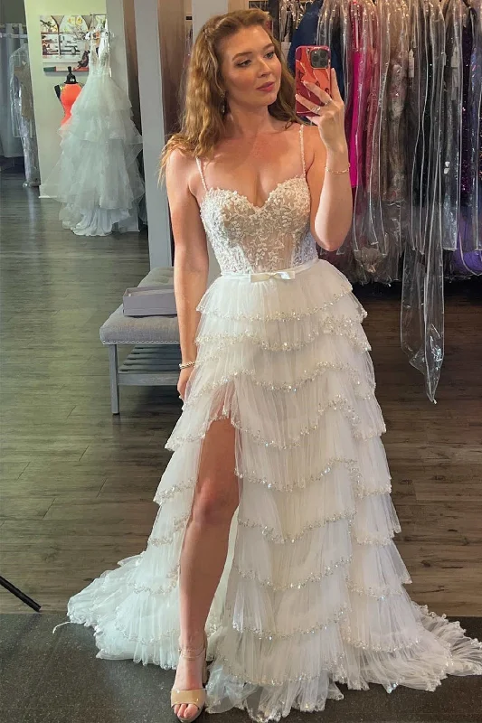 Blowout Deals Spaghetti Straps Ivory Layered Tulle Prom Dress