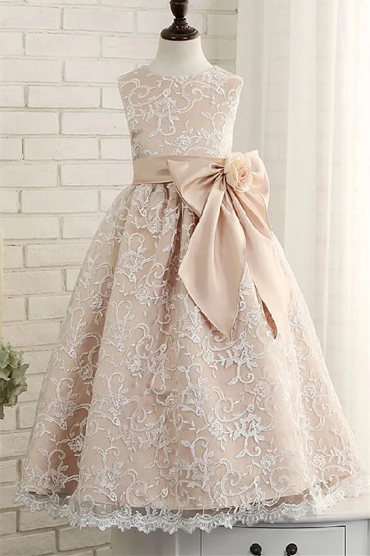 Deal of the Day Champagne Lace A-Line Girl Party Dress