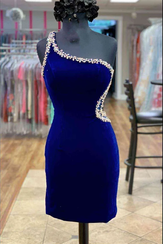 Mega Sale Backless Beaded Royal Blue Velvet Homecoming Dress