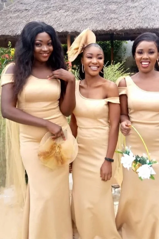 Special Savings Mermaid One Shoulder Long Gold Bridesmaid Dress