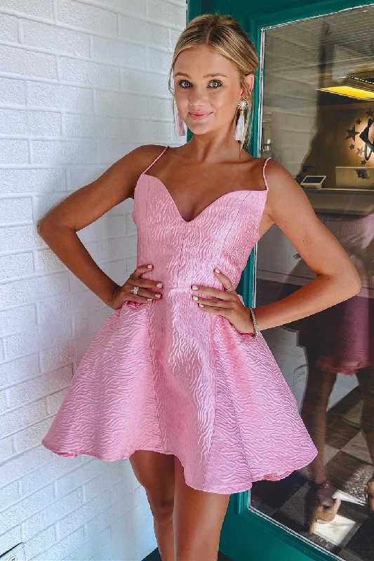 Value Deals Straps Pink Jacquard A-Line Short Homecoming Dress