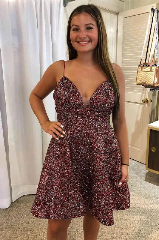 Super Bargain Glitter A-Line Straps Short Homecoming Dress