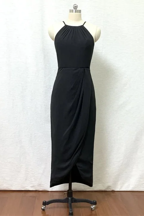 Warehouse Sale Black High Neck Sheath Chiffon Bridesmaid Dress