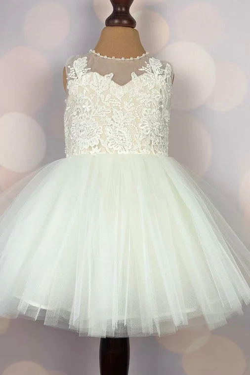 Daily Deals Crew Neck Cute Lace Flower Girl Dress with Pearls