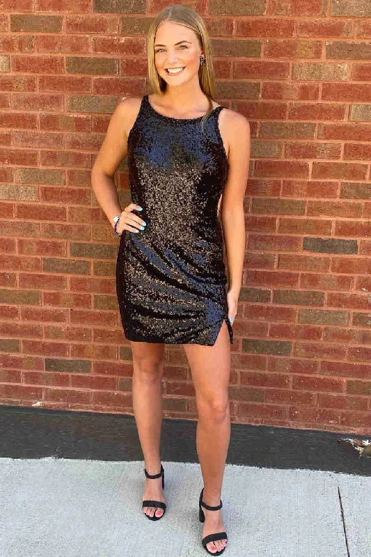 Best Bargains Cutout Back Balck Sequined Bodycon Homecoming Dress
