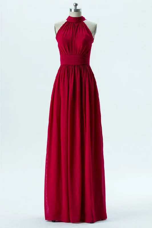 Epic Deals Tie Straps Red Halter Floor Length Bridesmaid Dress