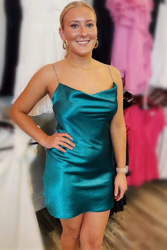 Exclusive Offers Cowl Neck Teal Straps Short Homecoming Dress