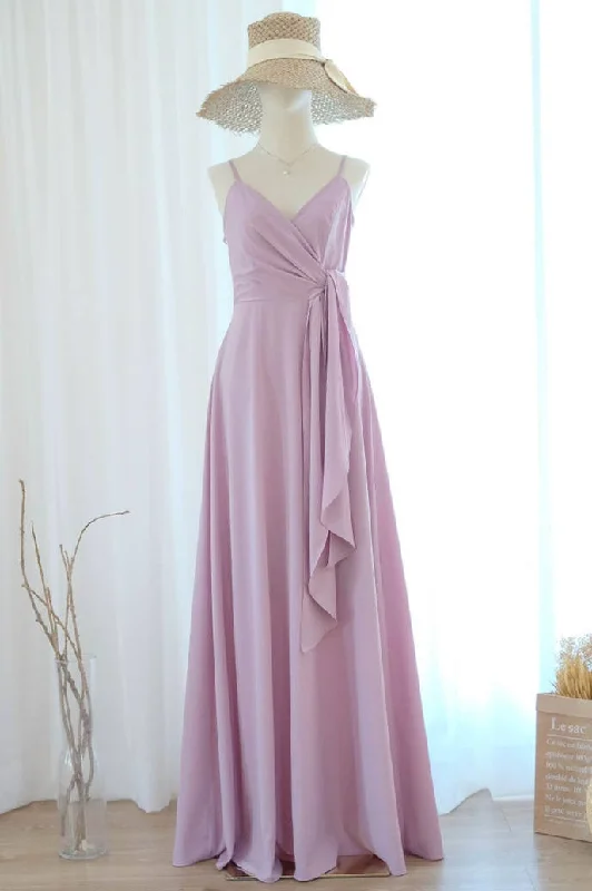 Super Sale Straps Lilac A-Line Long Bridesmaid Dress