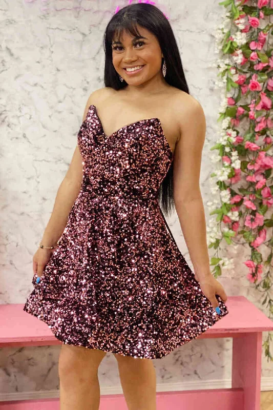 Big Discounts Cute A-Line Strapless Sequined Short Party Dress
