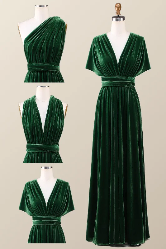 Quick Sale Dark Green Velvet A-line Long Convertible Bridesmaid Dress