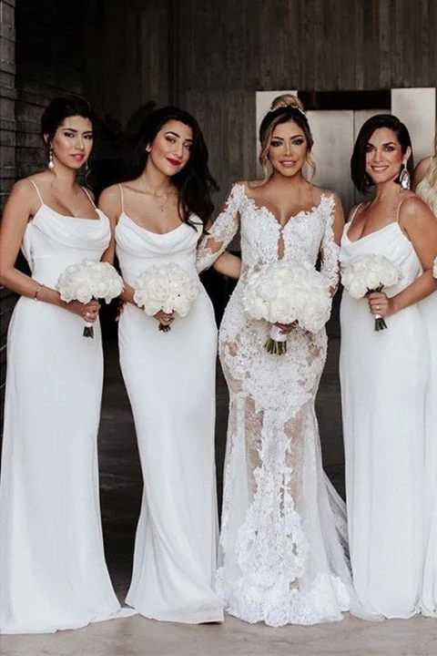 Get It Before It’s Gone Cowl Neck Mermaid White Chiffon Bridesmaid Dress
