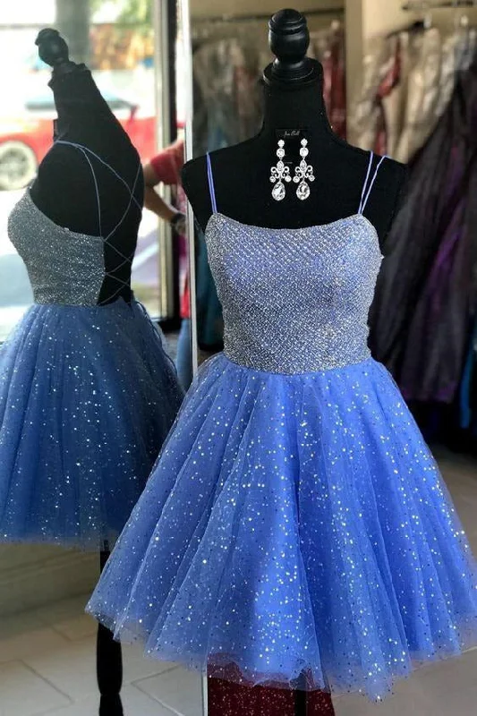 Weekend Special Sparkle Blue Straps Short Homecoming Dress