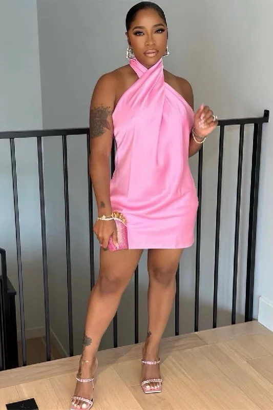 Customer Appreciation Sale Pink Halter Short Party Dress