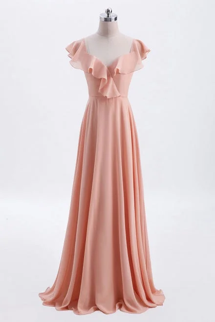 Limited Time Light Coral Tie Back Chiffon Bridesmaid Dress with Ruffles