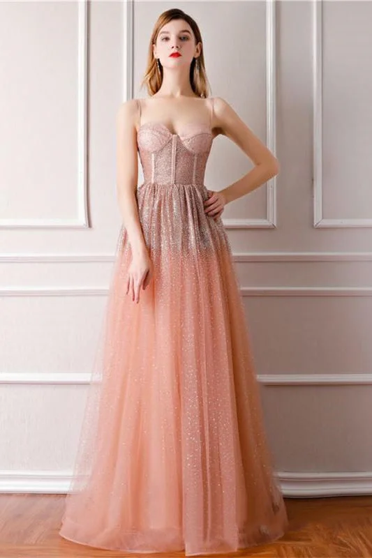 TIME-Limited Offer Stunning Spaghetti Straps Blush Pink Long Prom Dress