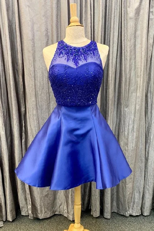 Last Chance Cute Royal Blue Beaded Short Homecoming Dress