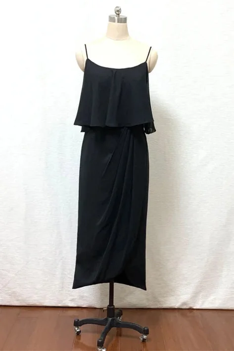 Deal of the Day Straps Boho Black Tea Length Chiffon Bridesmaid Dress