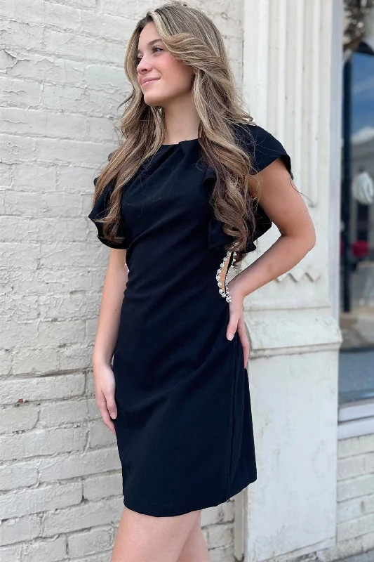 Deal of the Week Black Flaunt Sleeves Sheath Cut-Out Beaded Homecoming Dress