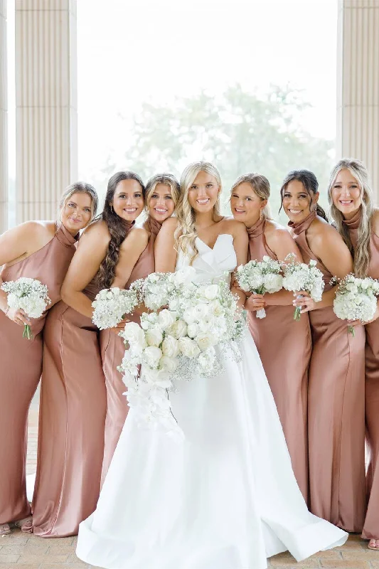 Exclusive Savings Elegant High Neck Dusty Rose Long Bridesmaid Dress