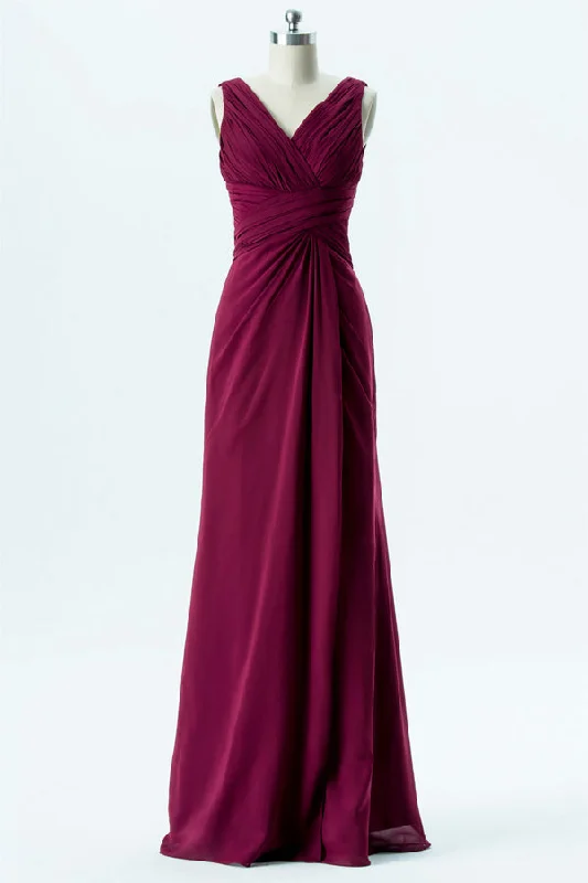 New Deals Simple Berry Chiffon Long Bridesmaid Dress