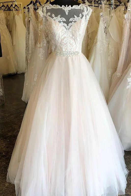 Unbeatable Prices Long Cap Sleeves A-line Ivory Bridal Dress with Appliques