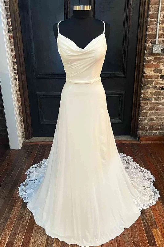 Must-Have Deals Cutout Lace Back White Straps Long Wedding Dress