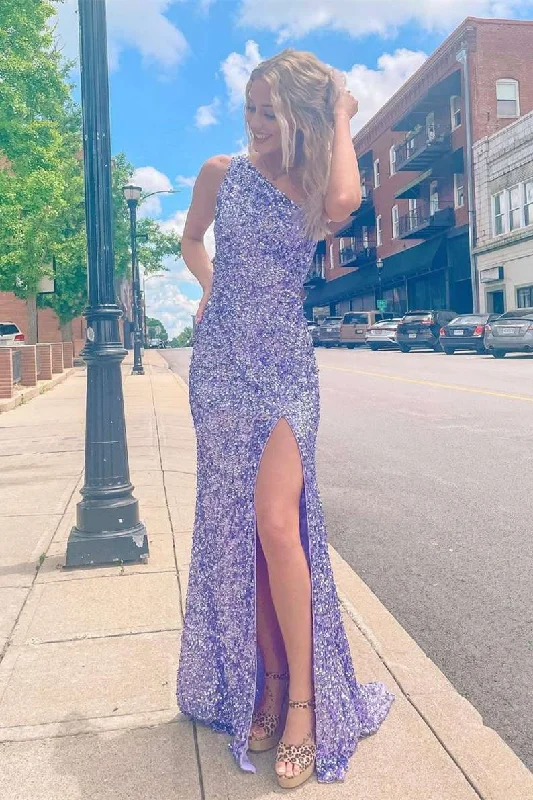 Price Drop Stunning One Shoulder Lavender Sequins Long Prom Dress
