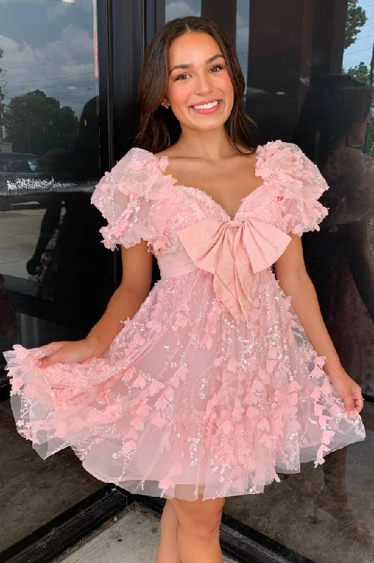 Midnight Sale Sweetheart Pink A-Line Homecoming Dress with Floral