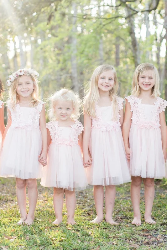 Discount Deals Cute Pink Flower Girl Dress with Lace Top