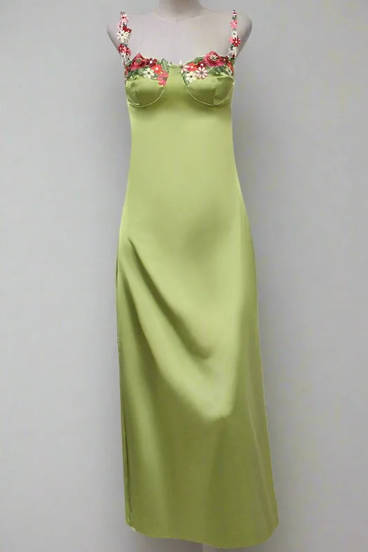Final Sale Princess Green Floral Embroidery Maxi Dress