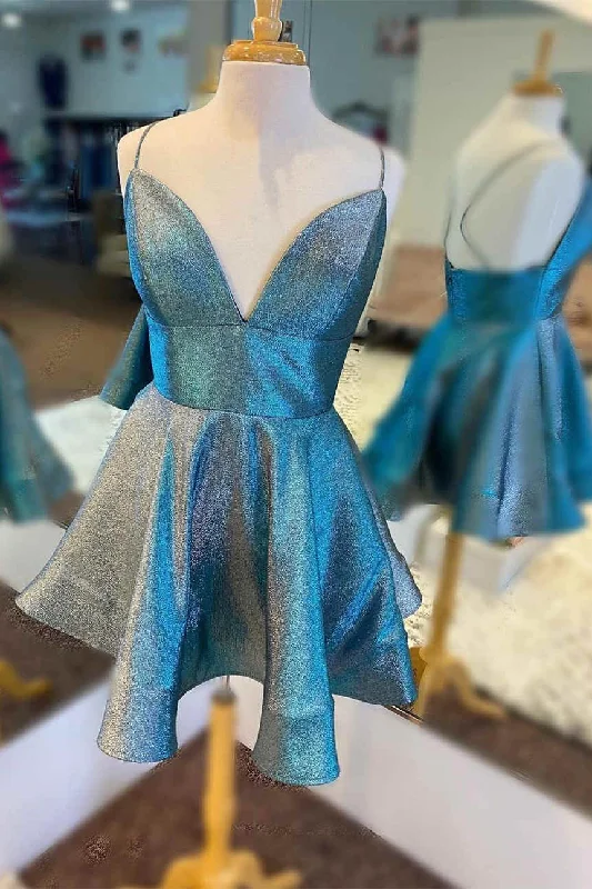 Today’s Deal Cute Short V-Neck Blue Homecoming Dress