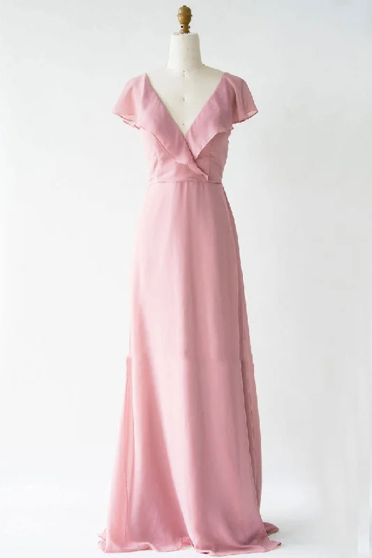 Markdowns Blush Pink V-Neck Chiffon A-Line Bridesmaid Dress