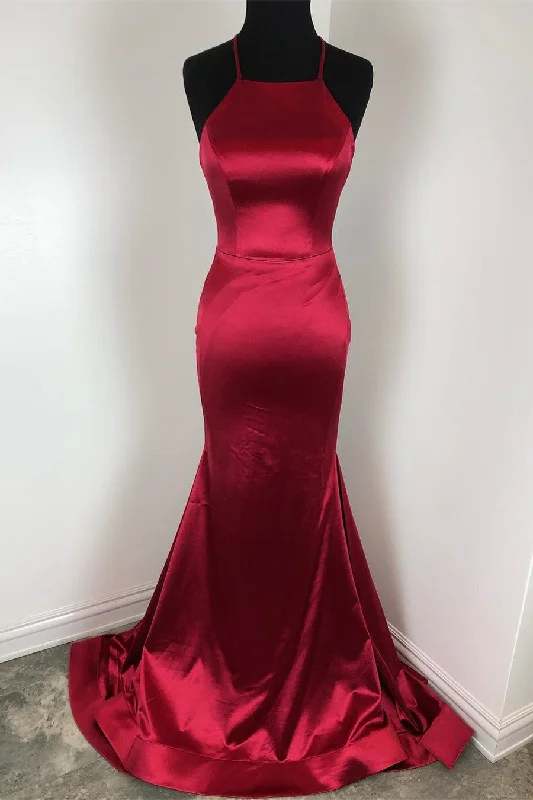 Last Chance Classic Mermaid Burgundy Formal Dress with Lace-Up Back