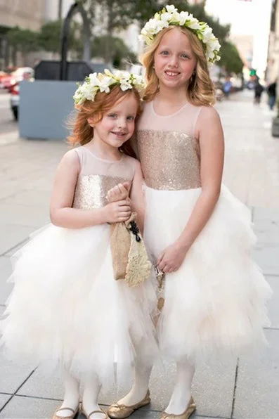 YEAR-End Clearance Cute Ball Gown Gold and Ivory Flower Girl Dress