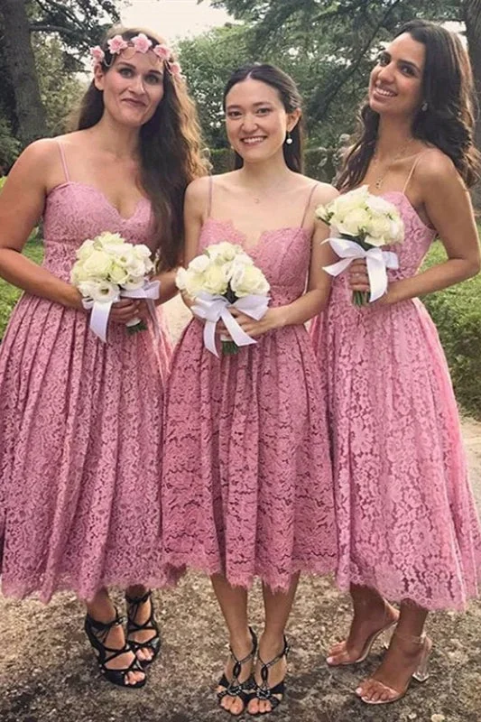 Value Deals Elegant Tea-Length Spaghetti Strap Dusty Rose Bridesmaid Dress