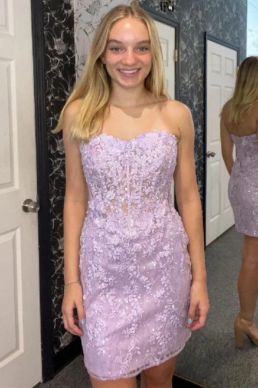 Early Bird Discount Strapless Lavender Lace Corset Short Homecoming Dress