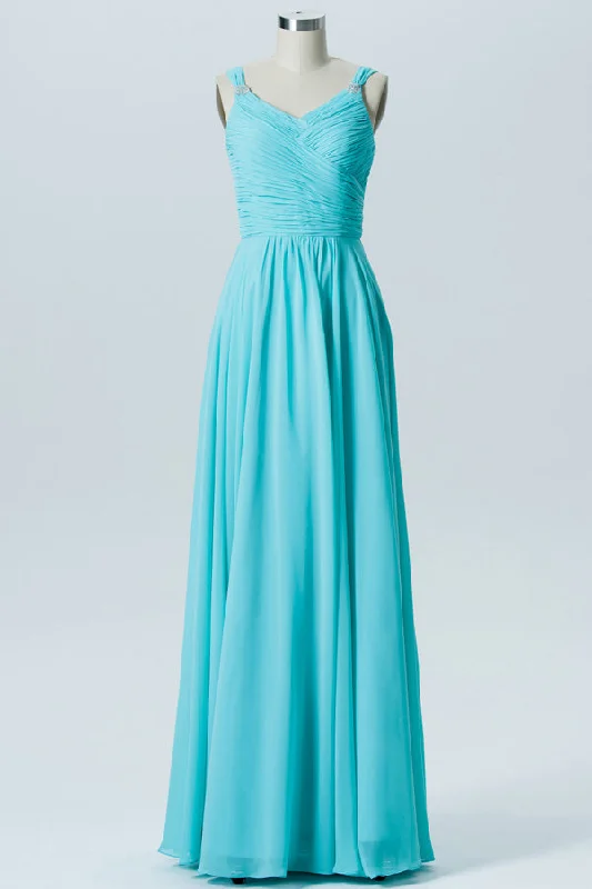 Can't Miss Turquoise Straps Pleated Bridesmaid Dress