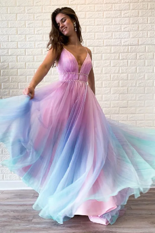 Instant Discount V-Back Beading Multi-Colored Long Prom Dress