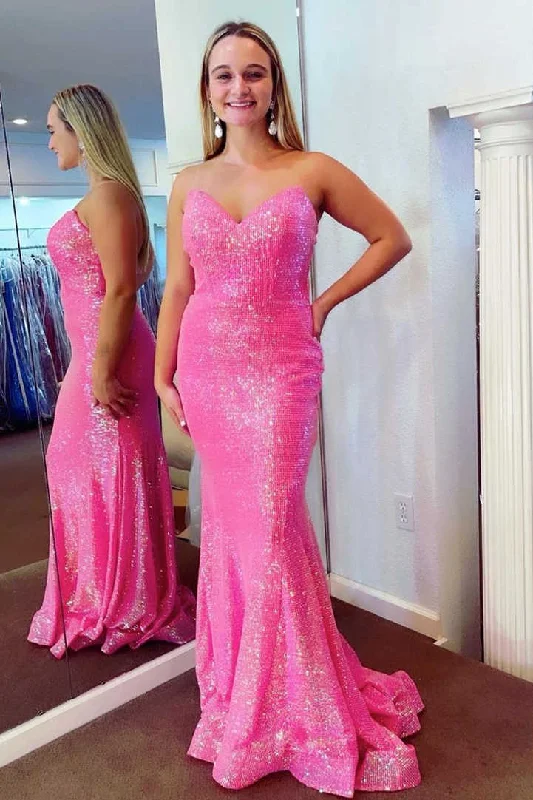 Friends and Family Sale Hot Pink Strapless Mermaid Long Prom Gown