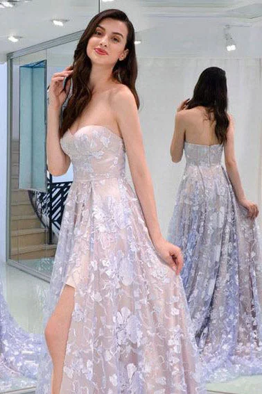 Clearance Event Princess Starpless Lavender Lace Long Prom Dress