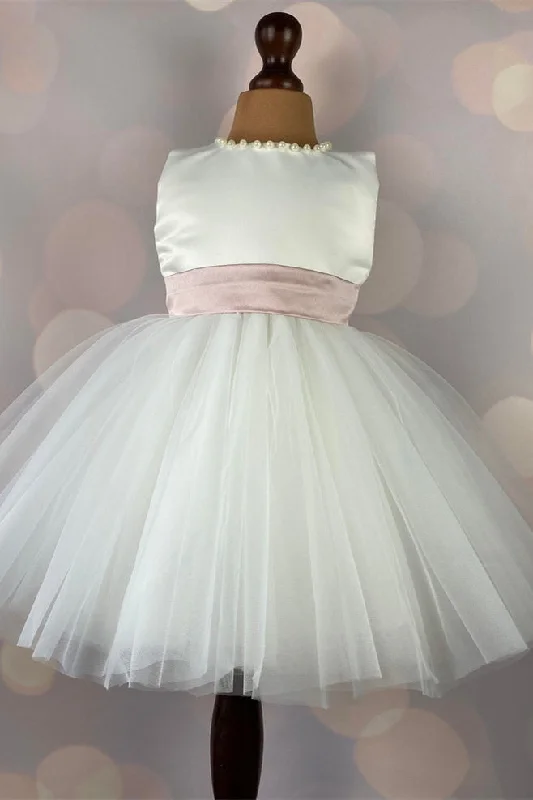 Extra Savings Delicate Ivory Lace Top Flower Girl Dress with Pearls