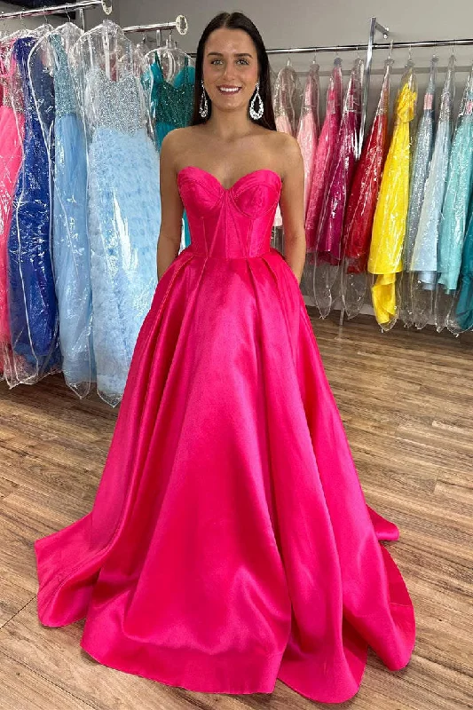 Members Only Sweetheart Barbie Pink Corset A-Line Prom Dress with Pockets