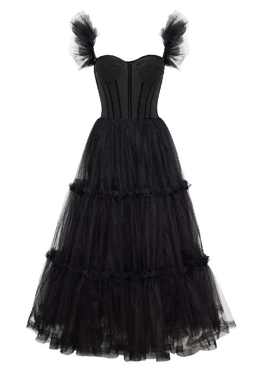 Buy More, Save More Ruffle Straps Black A-Line Tulle Party Dress