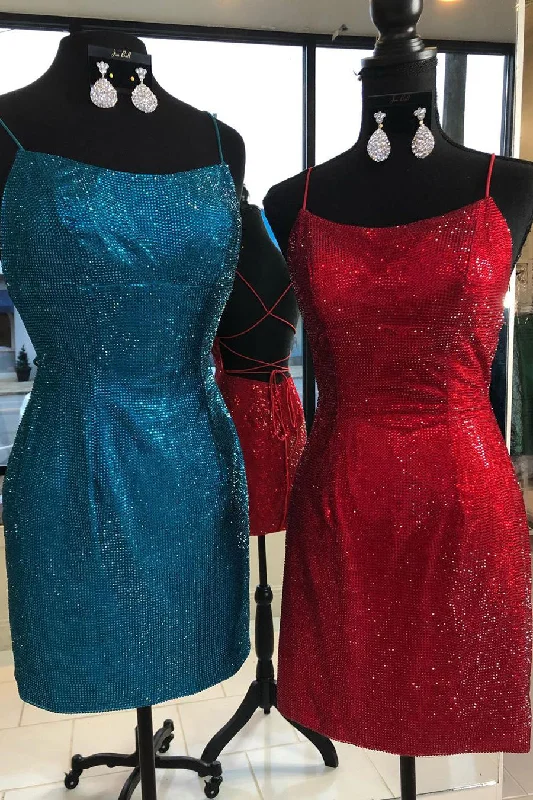 Flash Sale Tight Red Short Homecoming Dress with Rhinestones