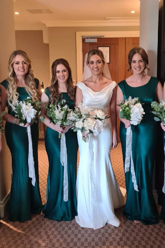 Price Reduction Side Slit Emerald Green Crew Neck Bridesmaid Dress